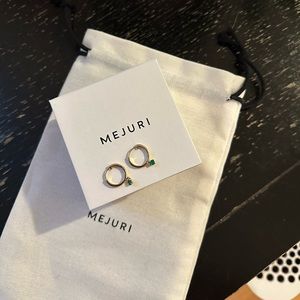 Mejuri Round Green Agate Gold Hoops New with Box